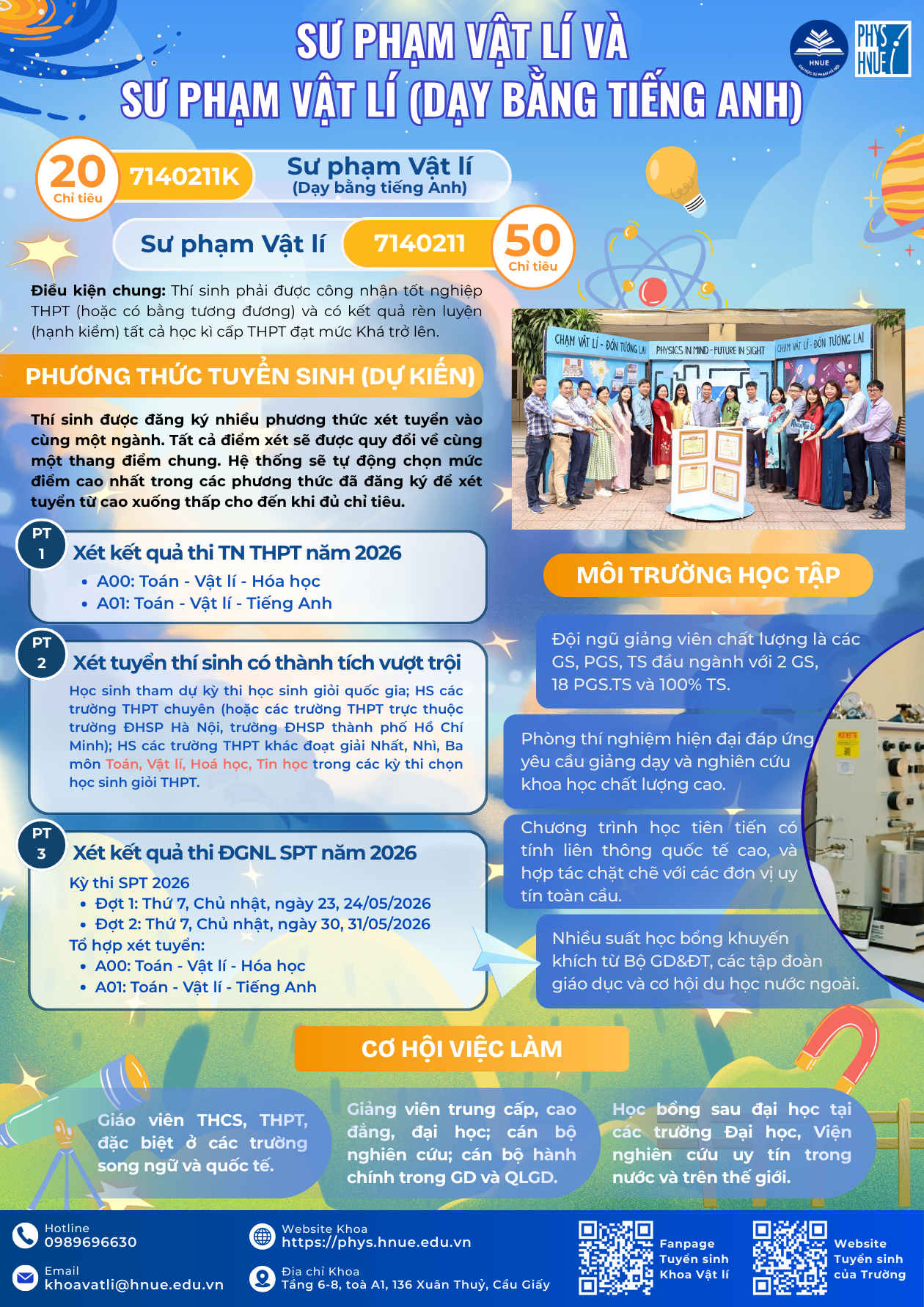 NGÀNH SƯ PHẠM VẬT LÍ VÀ SƯ PHẠM VẬT LÍ (DẠY VẬT LÍ BẰNG TIẾNG ANH)