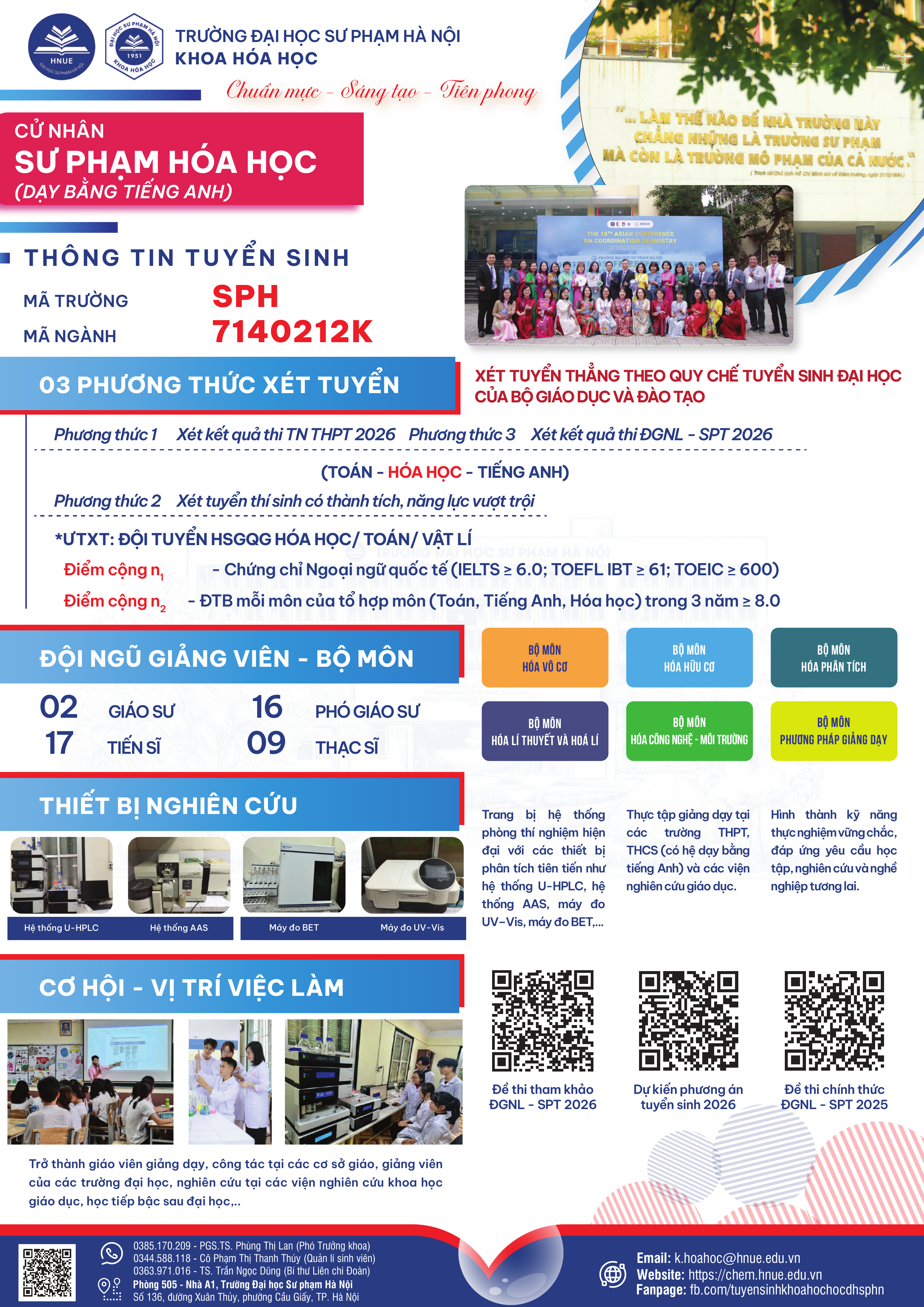 NGÀNH SƯ PHẠM HÓA HỌC (DẠY HÓA HỌC BẰNG TIẾNG ANH)
